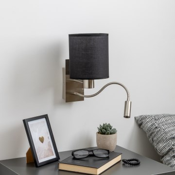Brilagi - LED Fleksibel væglampe NUBILA 1xE27/25W/230V + LED/3W mat krom/sort