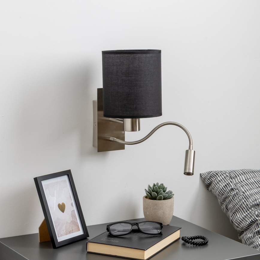 Brilagi - LED Fleksibel væglampe NUBILA 1xE27/25W/230V + LED/3W mat krom/sort