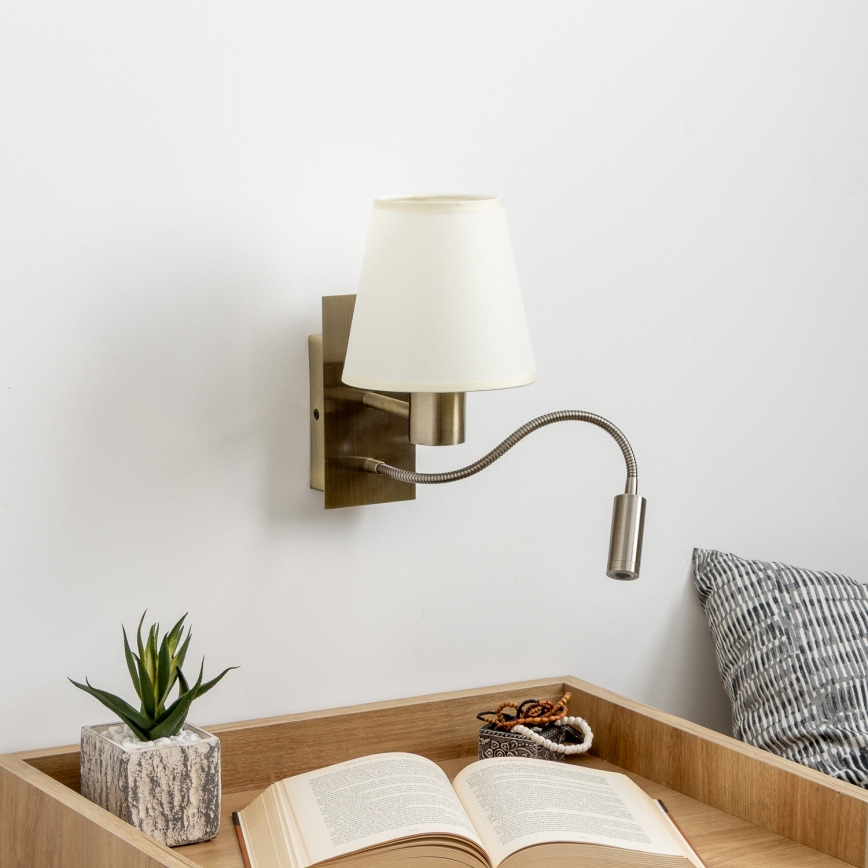 Brilagi - LED Fleksibel væglampe NUBILA 1xE27/25W/230V + LED/3W messing/cremefarvet