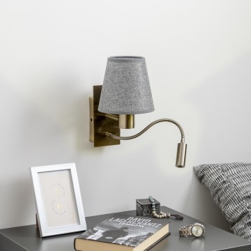 Brilagi - LED Fleksibel væglampe NUBILA 1xE27/25W/230V + LED/3W messing/grå