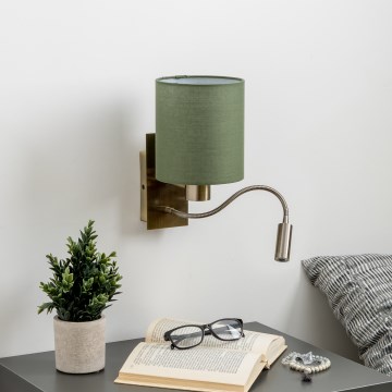 Brilagi - LED Fleksibel væglampe NUBILA 1xE27/25W/230V + LED/3W messing/grøn