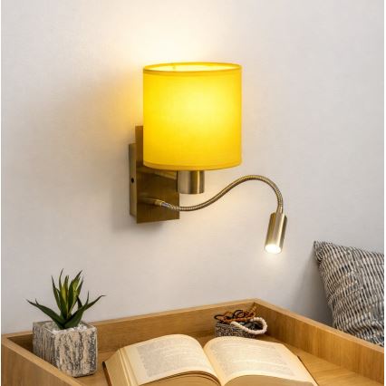 Brilagi - LED fleksibel væglampe NUBILA 1xE27/25W/230V + LED/3W messing/gul