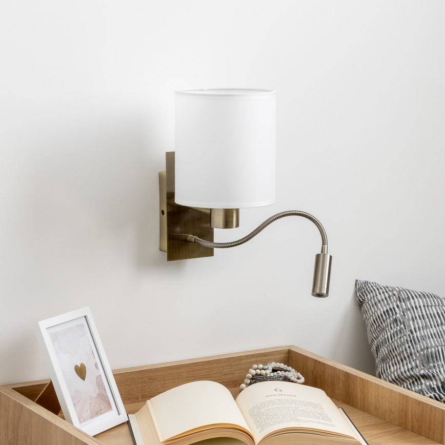 Brilagi - LED Fleksibel væglampe NUBILA 1xE27/25W/230V + LED/3W messing/hvid