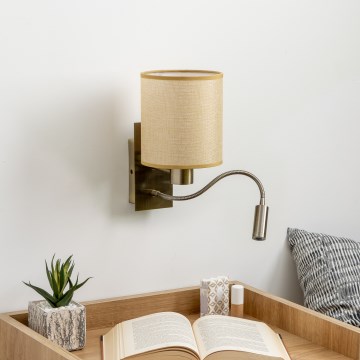 Brilagi - LED Fleksibel væglampe NUBILA 1xE27/25W/230V + LED/3W messing/lysebrun