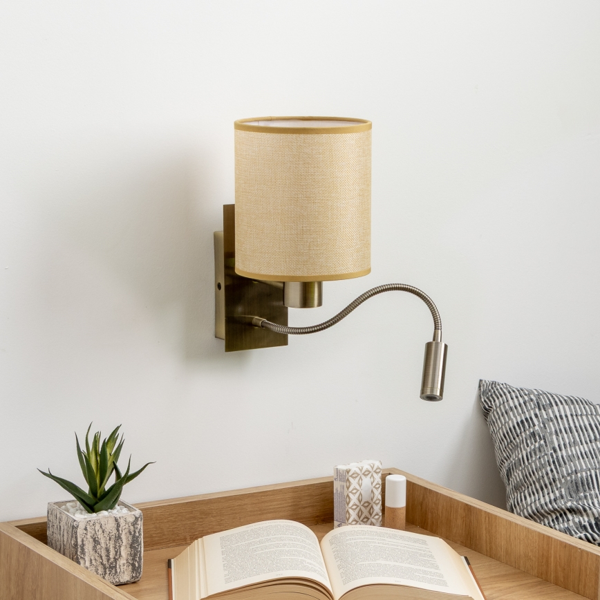Brilagi - LED Fleksibel væglampe NUBILA 1xE27/25W/230V + LED/3W messing/lysebrun