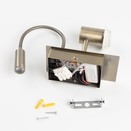Brilagi - LED fleksibel væglampe NUBILA 1xE27/25W/230V + LED/3W messing/lysegrå