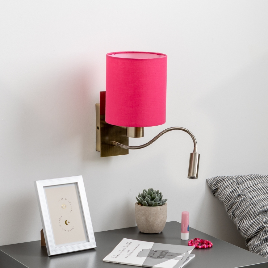 Brilagi - LED Fleksibel væglampe NUBILA 1xE27/25W/230V + LED/3W messing/lyserød