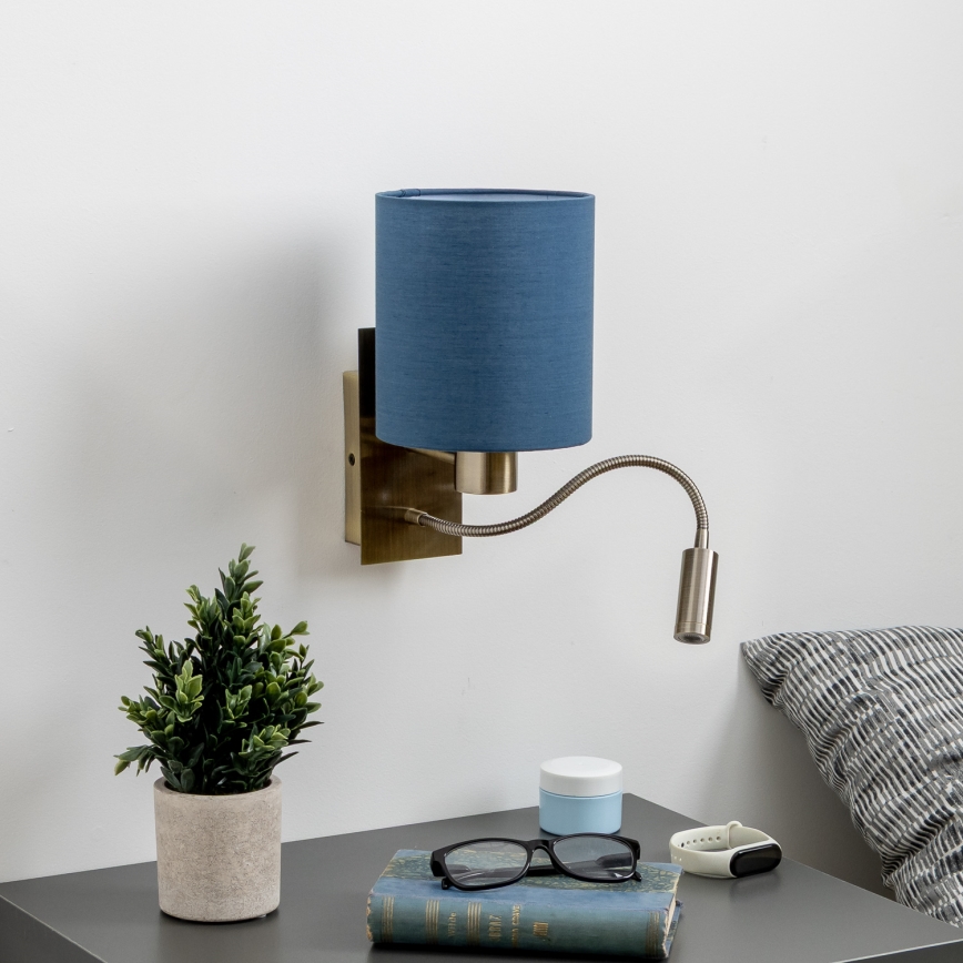 Brilagi - LED Fleksibel væglampe NUBILA 1xE27/25W/230V+ LED/3W messing/mørkeblå
