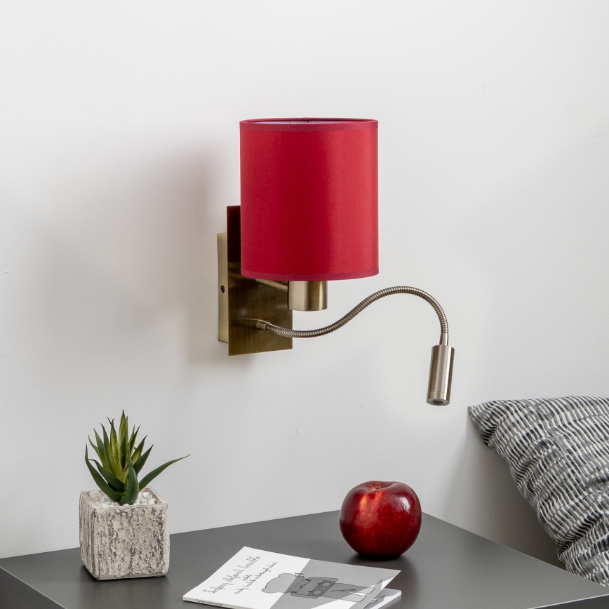 Brilagi - LED Fleksibel væglampe NUBILA 1xE27/25W/230V+LED/3W messing/pompejansk rød