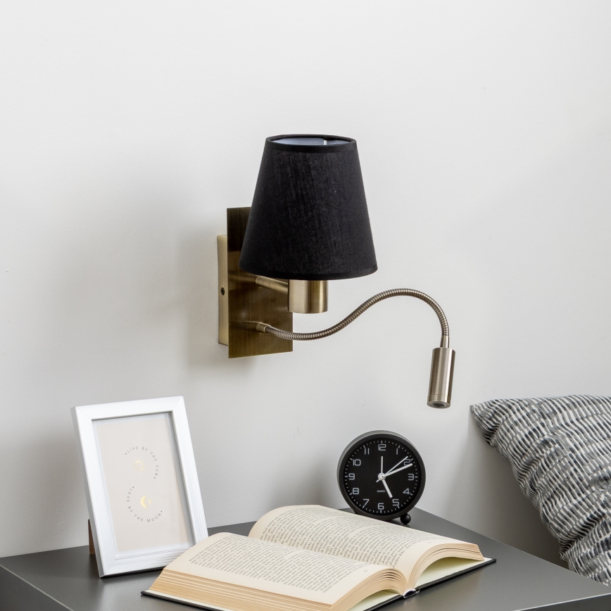 Brilagi - LED Fleksibel væglampe NUBILA 1xE27/25W/230V + LED/3W messing/sort