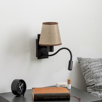 Brilagi - LED Fleksibel væglampe NUBILA 1xE27/25W/230V + LED/3W sort/brun
