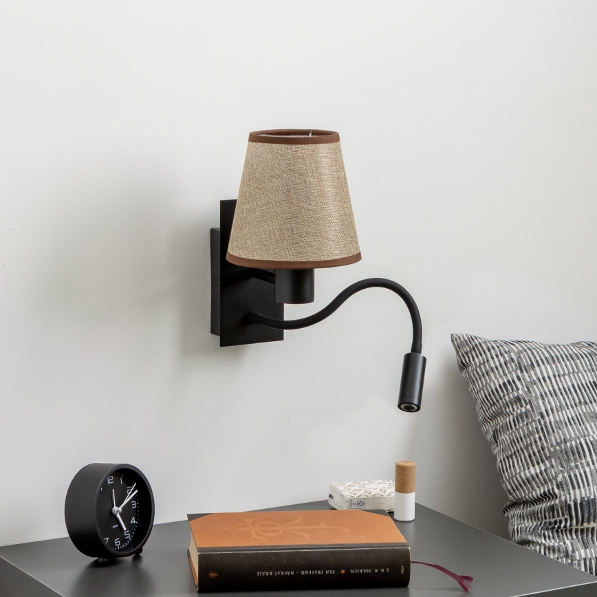 Brilagi - LED Fleksibel væglampe NUBILA 1xE27/25W/230V + LED/3W sort/brun