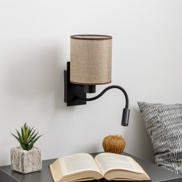 Brilagi - LED Fleksibel væglampe NUBILA 1xE27/25W/230V + LED/3W sort/brun