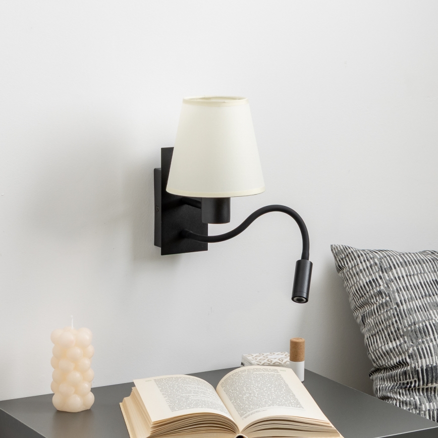 Brilagi - LED Fleksibel væglampe NUBILA 1xE27/25W/230V + LED/3W sort/cremefarvet