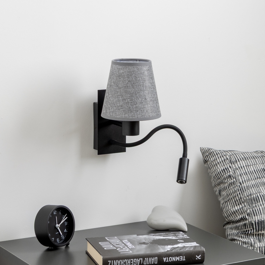 Brilagi - LED Fleksibel væglampe NUBILA 1xE27/25W/230V + LED/3W sort/grå