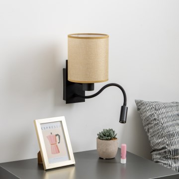 Brilagi - LED Fleksibel væglampe NUBILA 1xE27/25W/230V + LED/3W sort/lysebrun