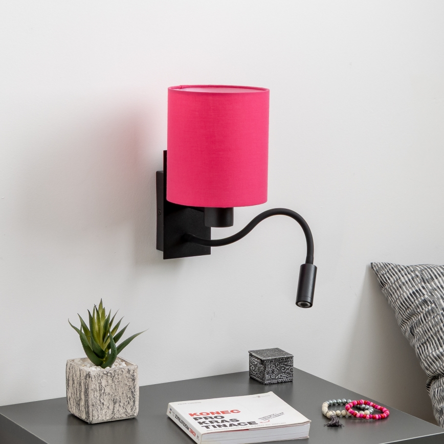 Brilagi - LED Fleksibel væglampe NUBILA 1xE27/25W/230V + LED/3W sort/lyserød