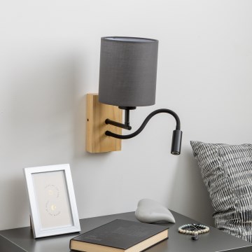 Brilagi - LED Fleksibel væglampe NUBILA WOOD 1xE27/25W/230V + LED/3W eg/antracit