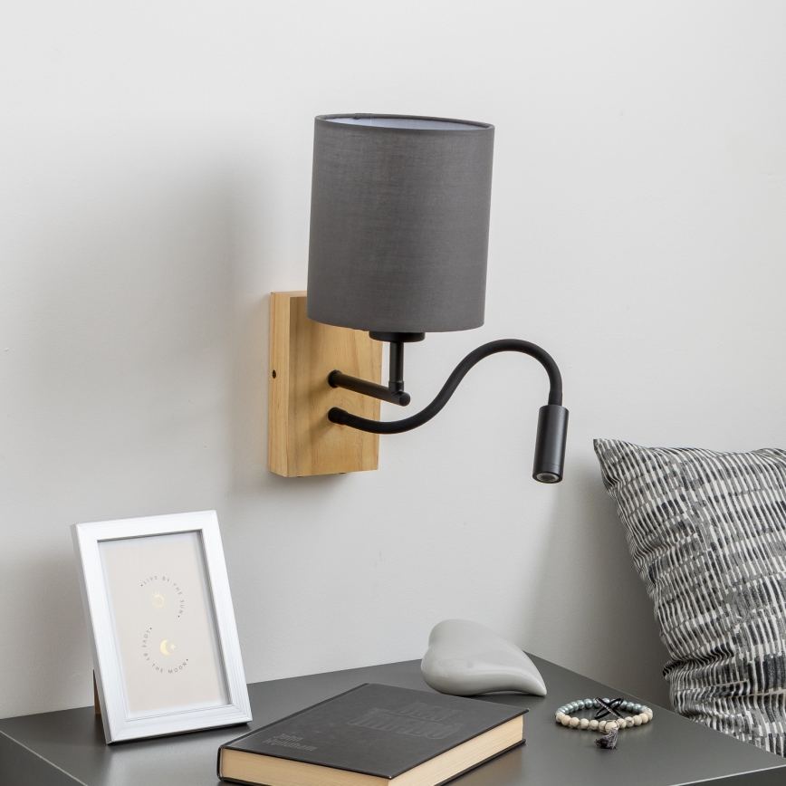 Brilagi - LED Fleksibel væglampe NUBILA WOOD 1xE27/25W/230V + LED/3W eg/antracit