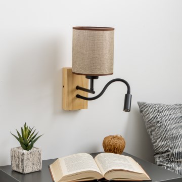 Brilagi - LED Fleksibel væglampe NUBILA WOOD 1xE27/25W/230V + LED/3W eg/brun
