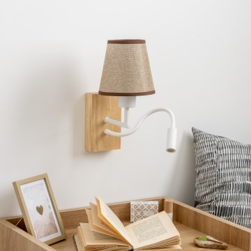 Brilagi - LED Fleksibel væglampe NUBILA WOOD 1xE27/25W/230V + LED/3W eg/brun