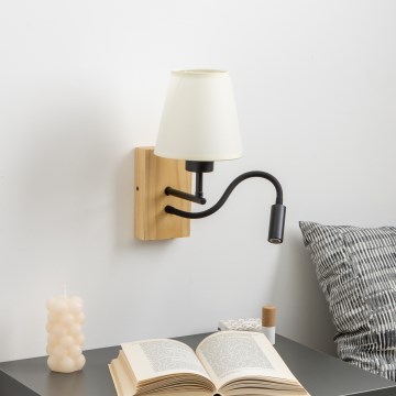 Brilagi - LED Fleksibel væglampe NUBILA WOOD 1xE27/25W/230V + LED/3W eg/cremefarvet