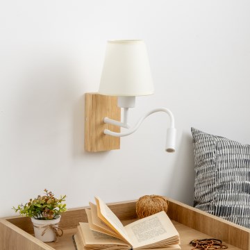 Brilagi - LED Fleksibel væglampe NUBILA WOOD 1xE27/25W/230V + LED/3W eg/cremefarvet
