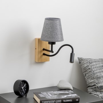 Brilagi - LED Fleksibel væglampe NUBILA WOOD 1xE27/25W/230V + LED/3W eg/grå