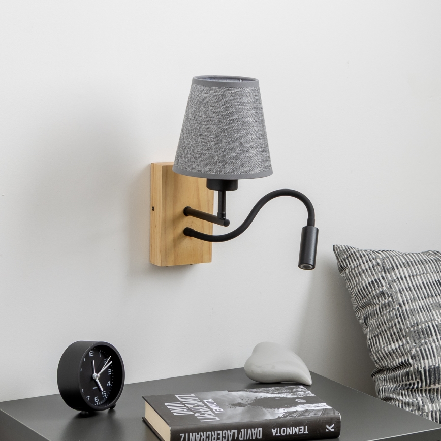 Brilagi - LED Fleksibel væglampe NUBILA WOOD 1xE27/25W/230V + LED/3W eg/grå