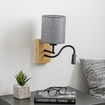 Brilagi - LED Fleksibel væglampe NUBILA WOOD 1xE27/25W/230V + LED/3W eg/grå