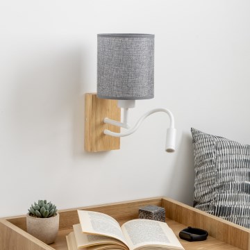 Brilagi - LED Fleksibel væglampe NUBILA WOOD 1xE27/25W/230V + LED/3W eg/grå