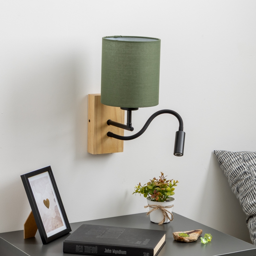 Brilagi - LED Fleksibel væglampe NUBILA WOOD 1xE27/25W/230V + LED/3W eg/grøn