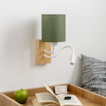 Brilagi - LED Fleksibel væglampe NUBILA WOOD 1xE27/25W/230V + LED/3W eg/grøn
