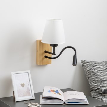 Brilagi - LED Fleksibel væglampe NUBILA WOOD 1xE27/25W/230V + LED/3W eg/hvid