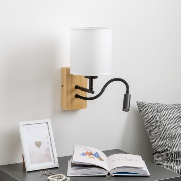 Brilagi - LED Fleksibel væglampe NUBILA WOOD 1xE27/25W/230V + LED/3W eg/hvid