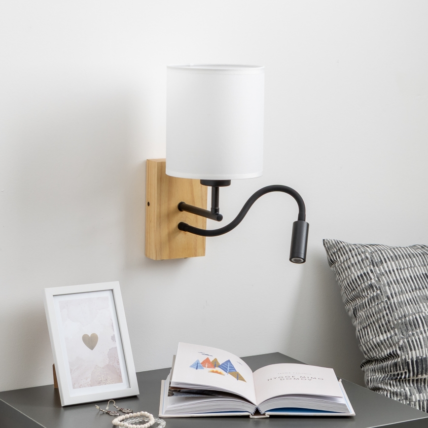Brilagi - LED Fleksibel væglampe NUBILA WOOD 1xE27/25W/230V + LED/3W eg/hvid