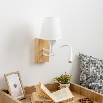Brilagi - LED Fleksibel væglampe NUBILA WOOD 1xE27/25W/230V + LED/3W eg/hvid