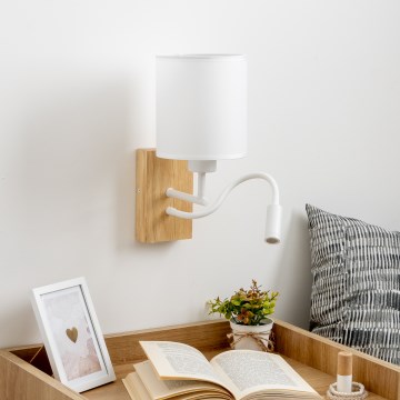 Brilagi - LED Fleksibel væglampe NUBILA WOOD 1xE27/25W/230V + LED/3W eg/hvid