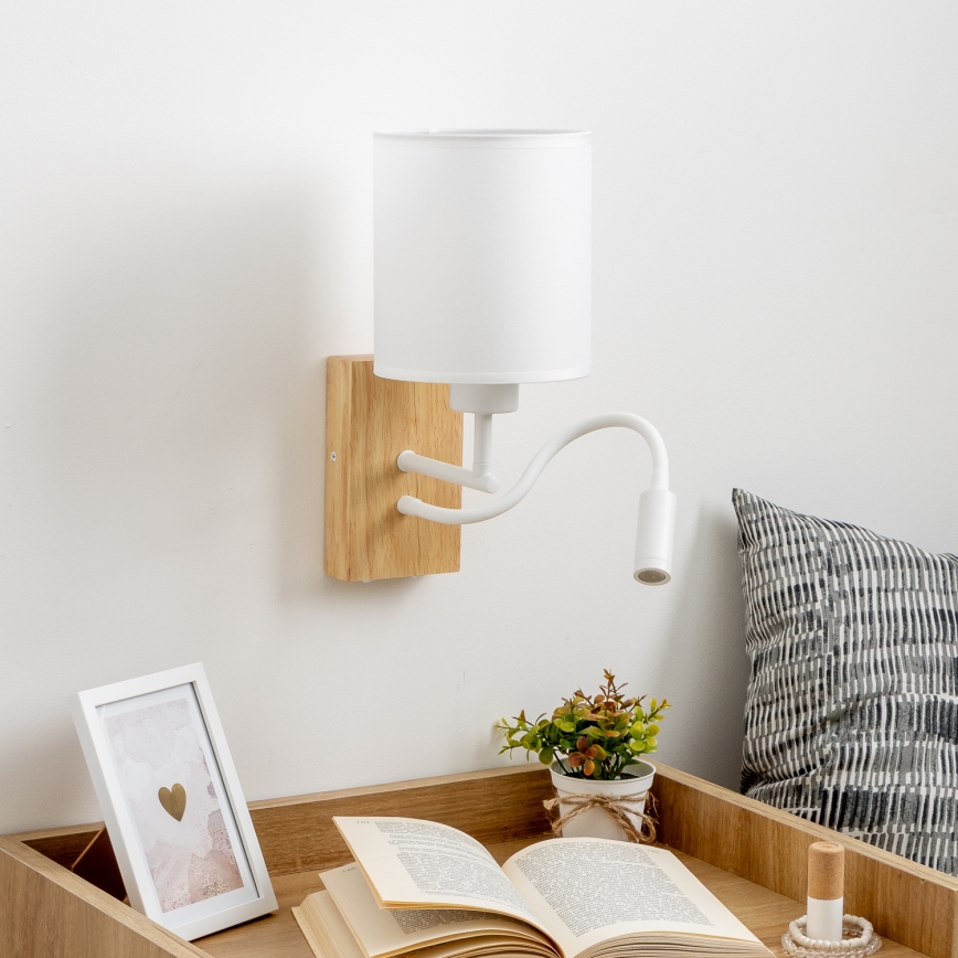 Brilagi - LED Fleksibel væglampe NUBILA WOOD 1xE27/25W/230V + LED/3W eg/hvid