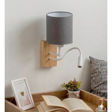 Brilagi - LED fleksibel væglampe NUBILA WOOD 1xE27/25W/230V + LED/3W eg/hvid/lysegrå