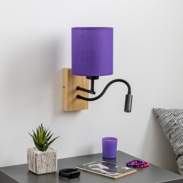 Brilagi - LED Fleksibel væglampe NUBILA WOOD 1xE27/25W/230V + LED/3W eg/lilla
