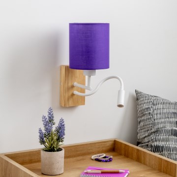 Brilagi - LED Fleksibel væglampe NUBILA WOOD 1xE27/25W/230V + LED/3W eg/lilla