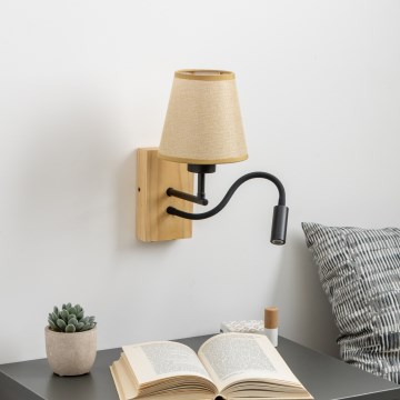 Brilagi - LED Fleksibel væglampe NUBILA WOOD 1xE27/25W/230V + LED/3W eg/lysebrun