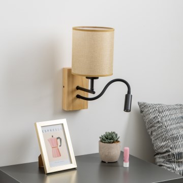 Brilagi - LED Fleksibel væglampe NUBILA WOOD 1xE27/25W/230V + LED/3W eg/lysebrun