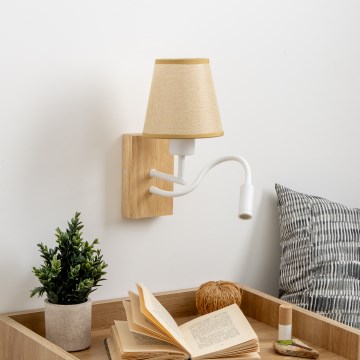 Brilagi - LED Fleksibel væglampe NUBILA WOOD 1xE27/25W/230V + LED/3W eg/lysebrun