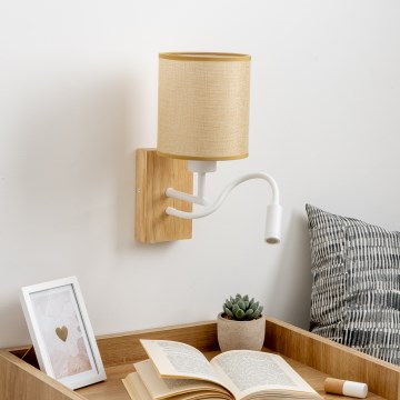 Brilagi - LED Fleksibel væglampe NUBILA WOOD 1xE27/25W/230V + LED/3W eg/lysebrun
