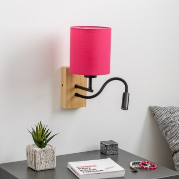 Brilagi - LED Fleksibel væglampe NUBILA WOOD 1xE27/25W/230V + LED/3W eg/lyserød