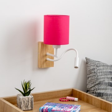 Brilagi - LED Fleksibel væglampe NUBILA WOOD 1xE27/25W/230V + LED/3W eg/lyserød