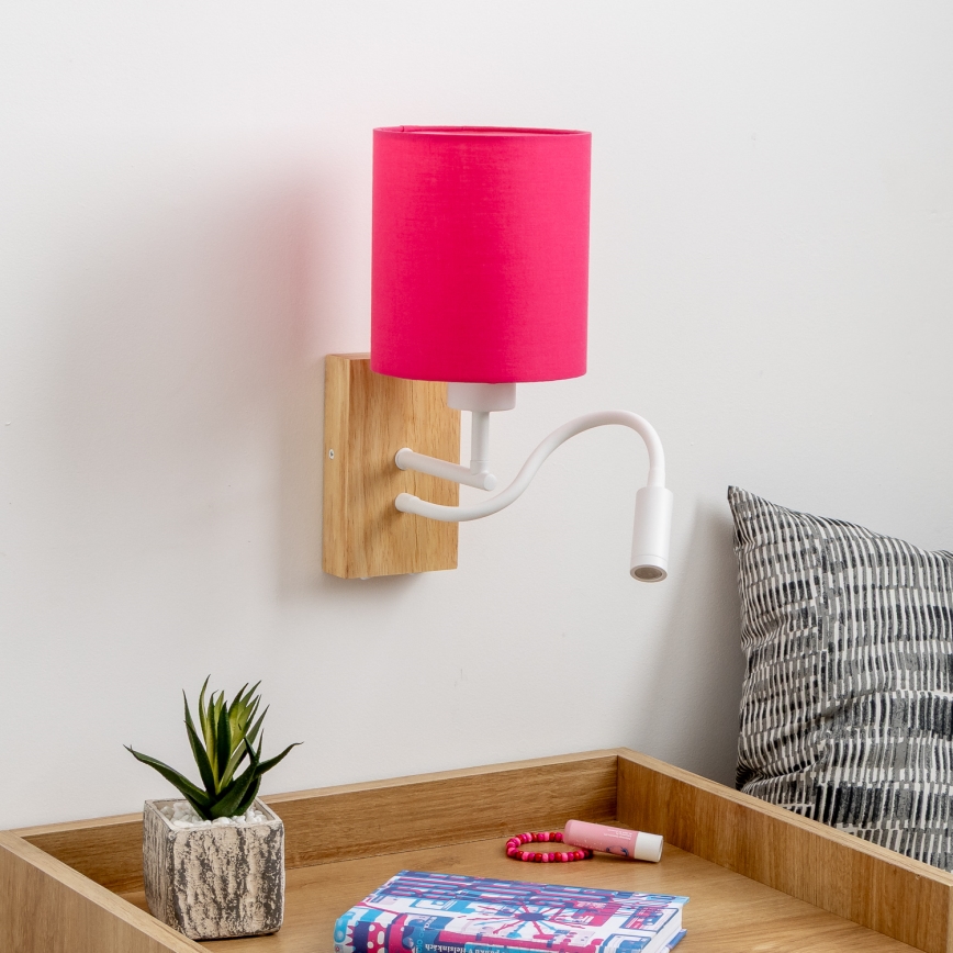 Brilagi - LED Fleksibel væglampe NUBILA WOOD 1xE27/25W/230V + LED/3W eg/lyserød