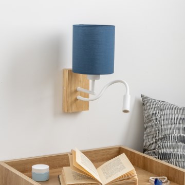 Brilagi - LED Fleksibel væglampe NUBILA WOOD 1xE27/25W/230V + LED/3W eg/mørkeblå